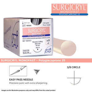 SMI Suture Surgicryl Monofast 5/0 with DS 16 16mm 3/8 Circle Precision Point Reverse Cutting Needle 50cm (12)