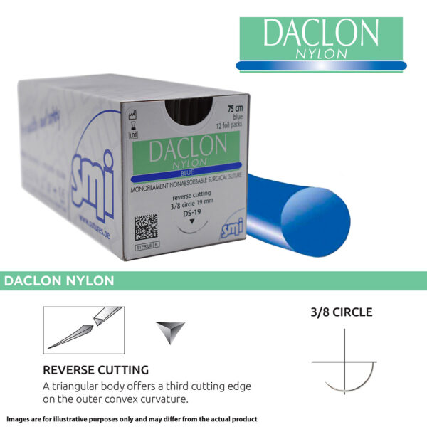 SMI Suture Daclon Nylon 5/0 with DS 12 12mm 3/8 Circle Reverse Cutting Needle 75cm (12)