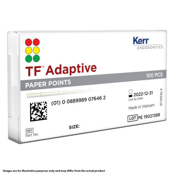 Kerr Endodontics TF Adaptive Paper Points Spill Proof Pack Small SM2, SM3 Assorted (100) Kerr Endodontics TF Adaptive Paper Points Spill Proof Pack Small SM2, SM3 Assorted (100)