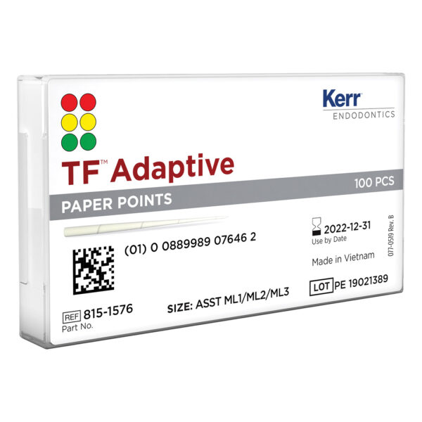 Kerr Endodontics TF Adaptive Paper Points Spill Proof Pack Medium Large ML1, ML2, ML3 Assorted (100) Kerr Endodontics TF Adaptive Paper Points Spill Proof Pack Medium Large ML1, ML2, ML3 Assorted (100)