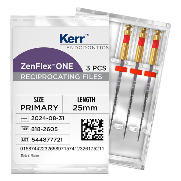 Kerr Endodontics ZenFlex One NiTi Reciprocating Files .06 Taper 25mm No. 25 Primary Red (3) Kerr Endodontics ZenFlex One NiTi Reciprocating Files .06 Taper 25mm No. 25 Primary Red (3)