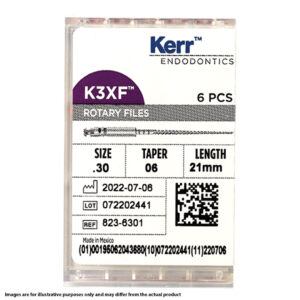 Kerr Endodontics K3XF NiTi Rotary Files .06 Taper 21mm No. 30 Blue (6)