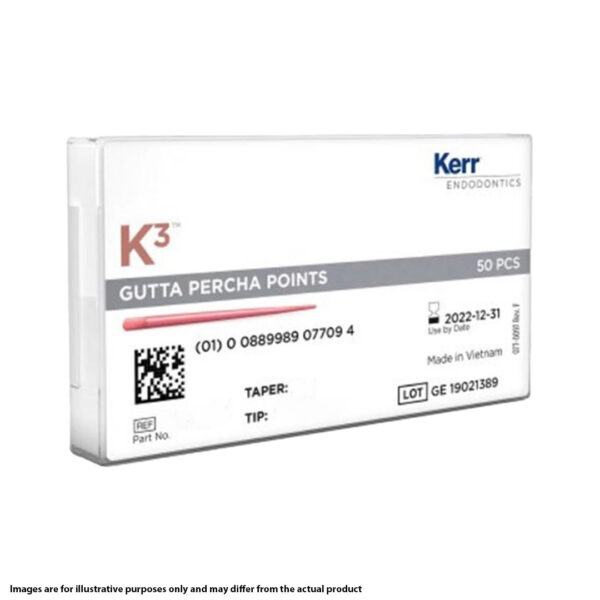 Kerr Endodontics K3 Gutta Percha Points Spill Proof Pack .04 Taper No. 20 Yellow (50)