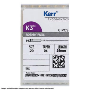 Kerr Endodontics K3 NiTi Rotary Files .02 Taper 30mm No. 20 Yellow (6)