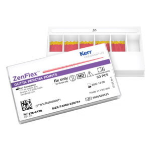 Kerr Endodontics ZenFlex Gutta Percha Points Spill Proof Pack .04 Taper 30mm No. 20 Yellow (50)
