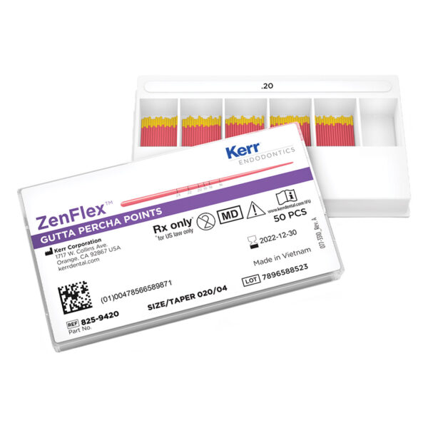 Kerr Endodontics ZenFlex Gutta Percha Points Spill Proof Pack .04 Taper 30mm No. 20 Yellow (50) Kerr Endodontics ZenFlex Gutta Percha Points Spill Proof Pack .04 Taper 30mm No. 20 Yellow (50)