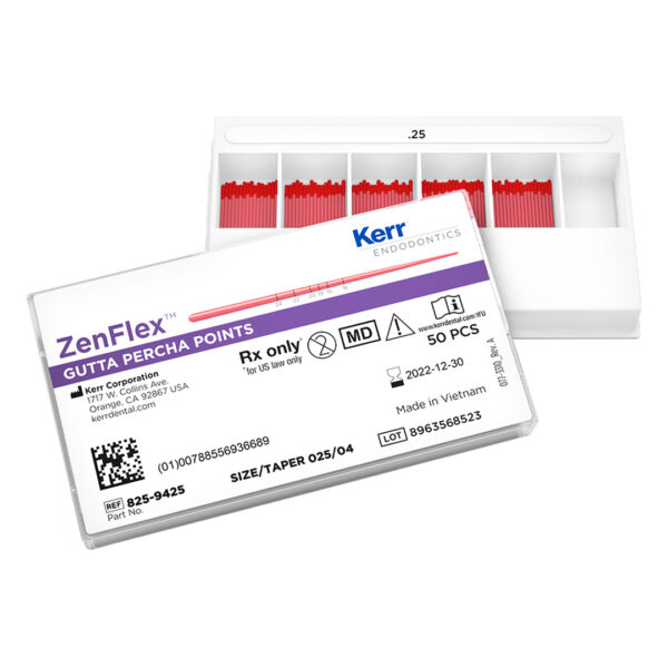Kerr Endodontics ZenFlex Gutta Percha Points Spill Proof Pack .04 Taper 30mm No. 25 Red (50) Kerr Endodontics ZenFlex Gutta Percha Points Spill Proof Pack .04 Taper 30mm No. 25 Red (50)