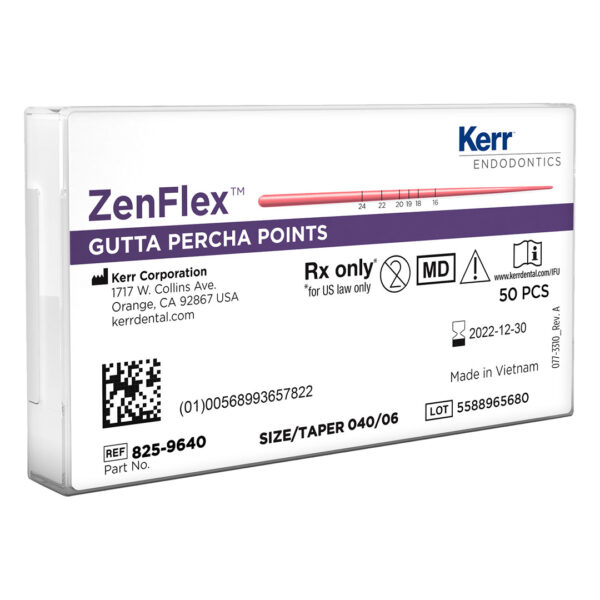 Kerr Endodontics ZenFlex Gutta Percha Points Spill Proof Pack .06 Taper 30mm No. 40 Black (50)
