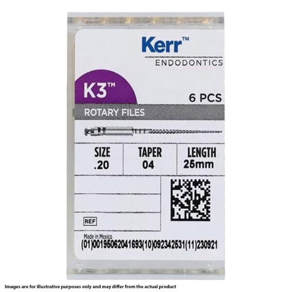 Kerr Endodontics K3 NiTi Rotary Files Procedure Pack .04-.10 Taper 17-25mm Assorted (6)