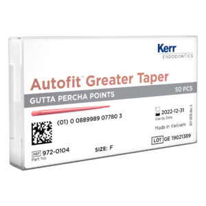 Kerr Endodontics Autofit Greater Taper Gutta Percha Points Spill Proof Pack .10 Taper Red (50)