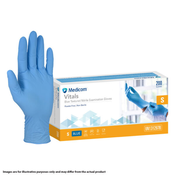 Medicom Vitals Blue Nitrile Powder Free Gloves Extra Small 200's (10)