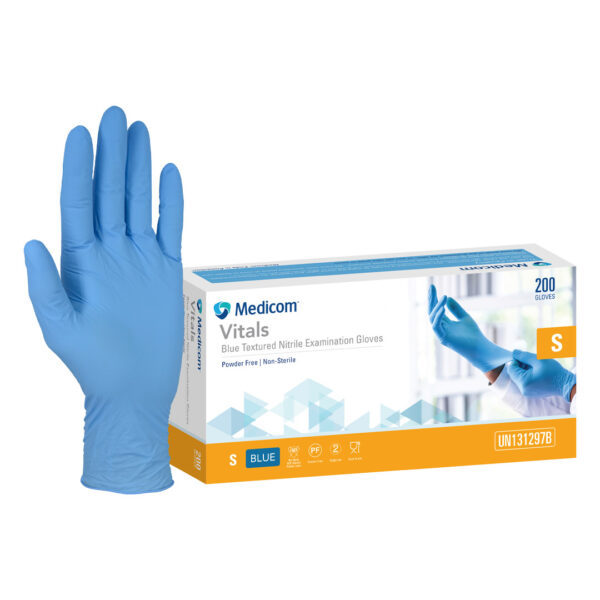 Medicom Vitals Blue Nitrile Powder Free Gloves Small 200's (10)