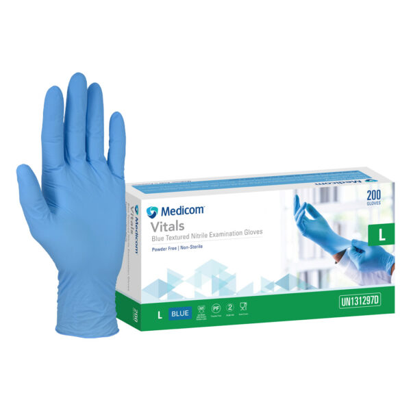 Medicom Vitals Blue Nitrile Powder Free Gloves Large 200's (10)