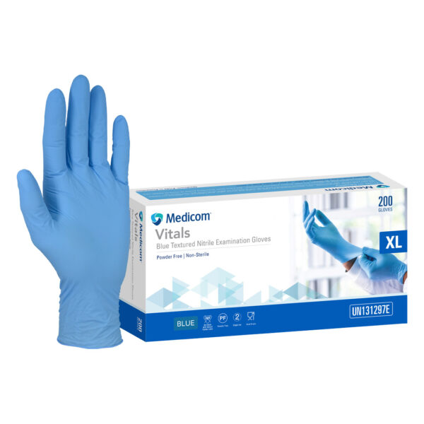 Medicom Vitals Blue Nitrile Powder Free Gloves Extra Large 200's (10)