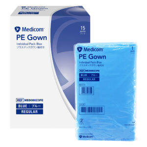 Medicom PE Gowns Regular Blue Non-Sterile (150)