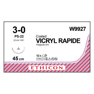 J&J Ethicon Suture Vicryl Rapide 3/0 with PS-22 22mm 1/2 Circle Conventional Cutting Prime Needle 45cm (12)