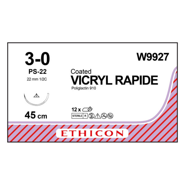 J&J Ethicon Suture Vicryl Rapide 3/0 with PS-22 22mm 1/2 Circle Conventional Cutting Prime Needle 45cm (12)