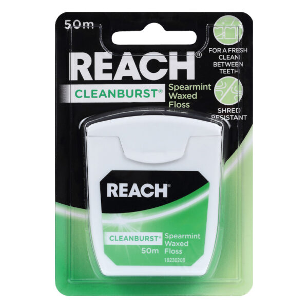 Reach Cleanburst Spearmint Waxed Dental Floss 50m Reach Cleanburst Spearmint Waxed Dental Floss 50m