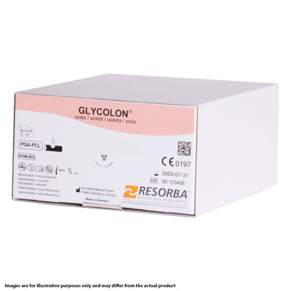 Resorba Glycolon Suture 5/0 with DSM 13 13mm 3/8 Circle Premium Reverse Cutting Needle 70cm Violet (24)
