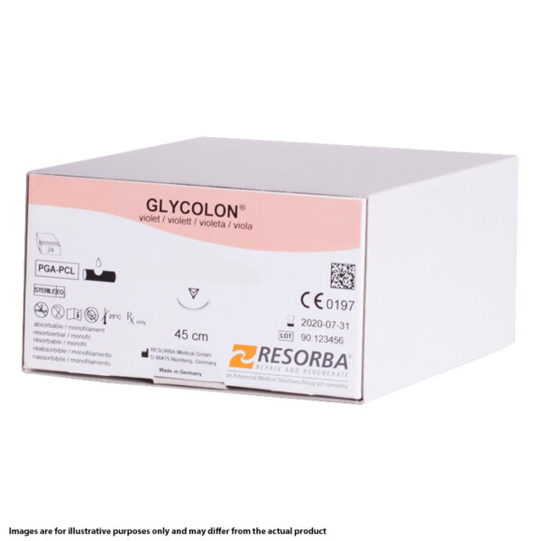 Resorba Glycolon Suture 5/0 with DSM 16 16mm 3/8 Circle Premium Reverse Cutting Needle 45cm Violet (24)