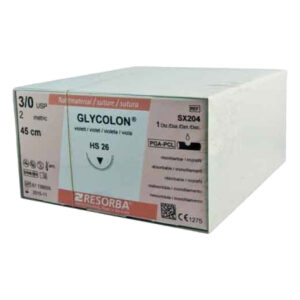 Resorba Glycolon Suture 3/0 with HS 26 26mm 1/2 Circle Reverse Cutting Needle 45cm Violet (12)