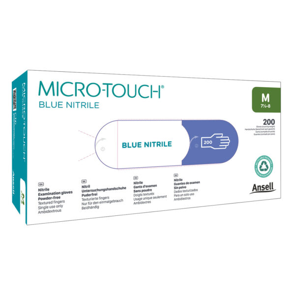 Ansell Micro-Touch Blue Nitrile Powder Free Gloves Medium 200's (10) Ansell Micro-Touch Blue Nitrile Powder Free Gloves Medium 200's (10)