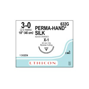 J&J Ethicon Suture Silk 3/0 with X-1 22mm 1/2 Circle Reverse Cutting Needle 45cm (12)