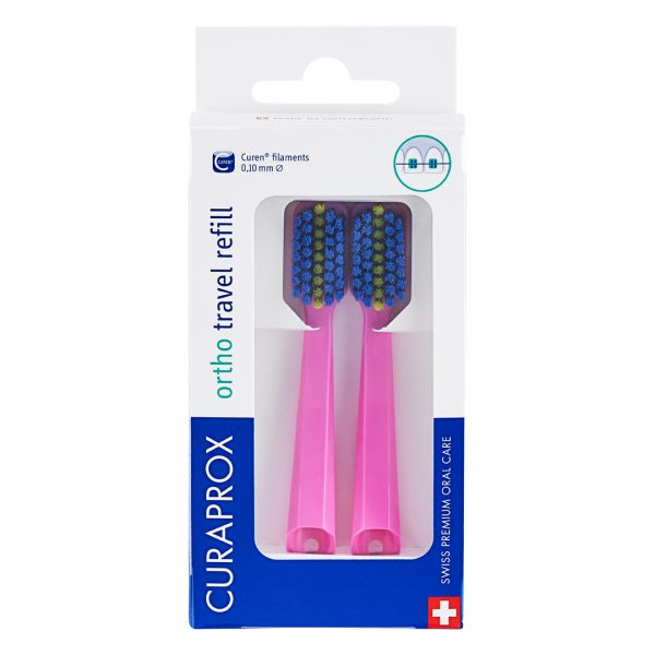 Curaprox Travel Set Ortho Pink Refill Pink Toothbrush Heads Duo Pack (2)