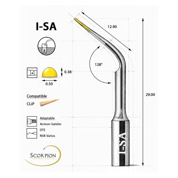 Scorpion Ultrasonic Tip Universal CLiP Compatible I-SA for Acteon Satelec, NSK Varios & DTE