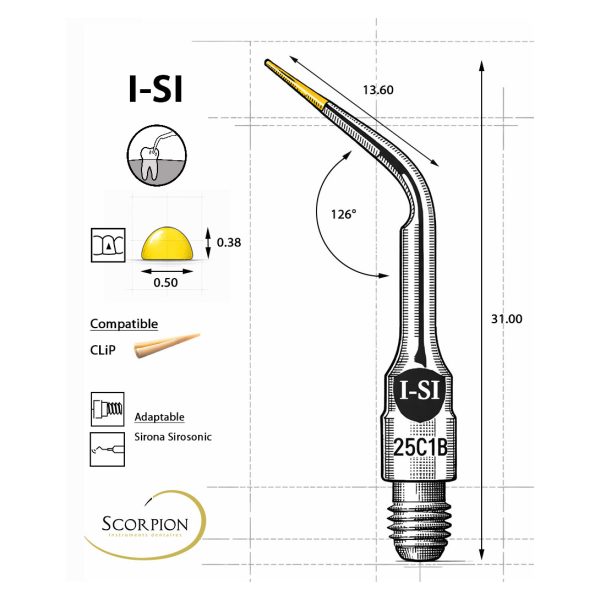 Scorpion Ultrasonic Tip Universal CLiP Compatible I-SI for Sirona SiroSonic