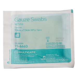Multigate Gauze Swabs 8 Ply 7.5cm x 7.5cm 5's White in Dispenser Box Sterile (50)