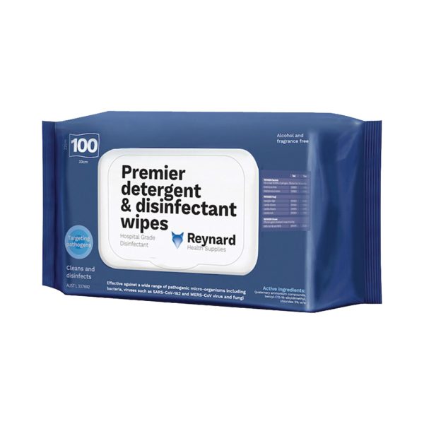 Reynard Premier Detergent & Disinfectant Wipes Soft Packs 330mm x 220mm 100's (6)