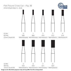 Thomas Steel Bur Figure 36 Flat Fissure Cross Cut 3 012 RA 22mm (6)