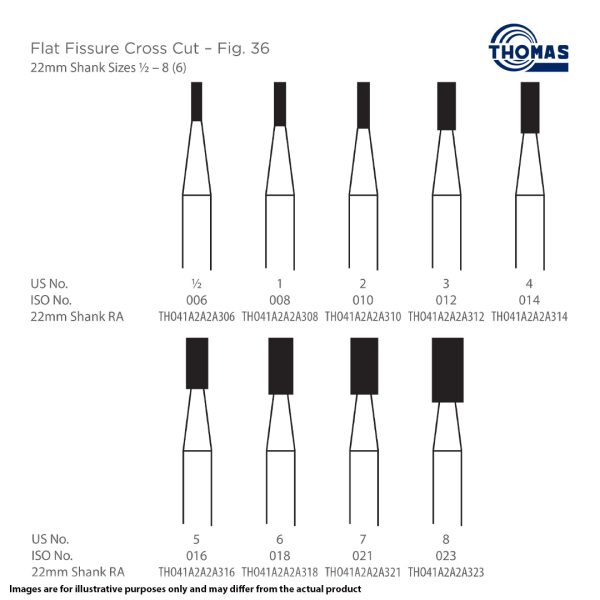 Thomas Steel Bur Figure 36 Flat Fissure Cross Cut 3 012 RA 22mm (6)
