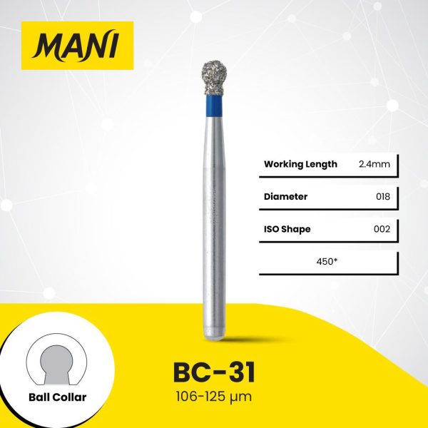 Mani Diamond Bur BC-31 Round with Collar Standard Grit Blue FG 19mm (5)