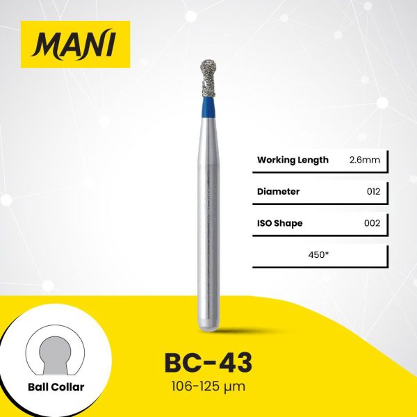 Mani Diamond Bur BC-43 Round with Collar Standard Grit Blue FG 19mm (5)
