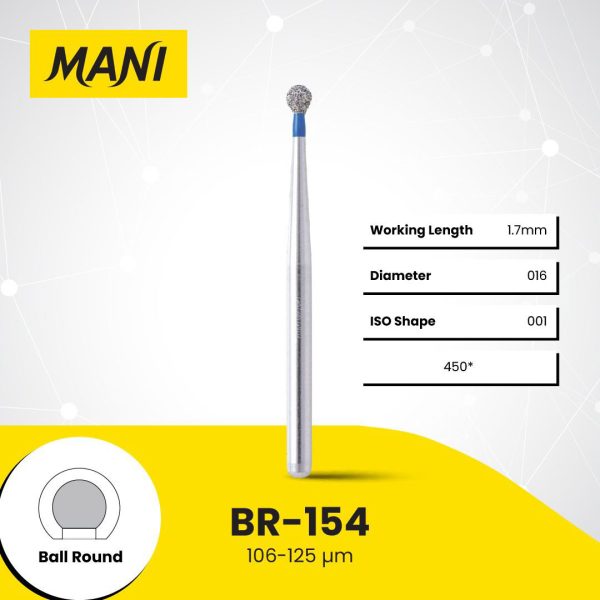 Mani Diamond Bur BR-154 Round Standard Grit Blue FG 19mm (5)