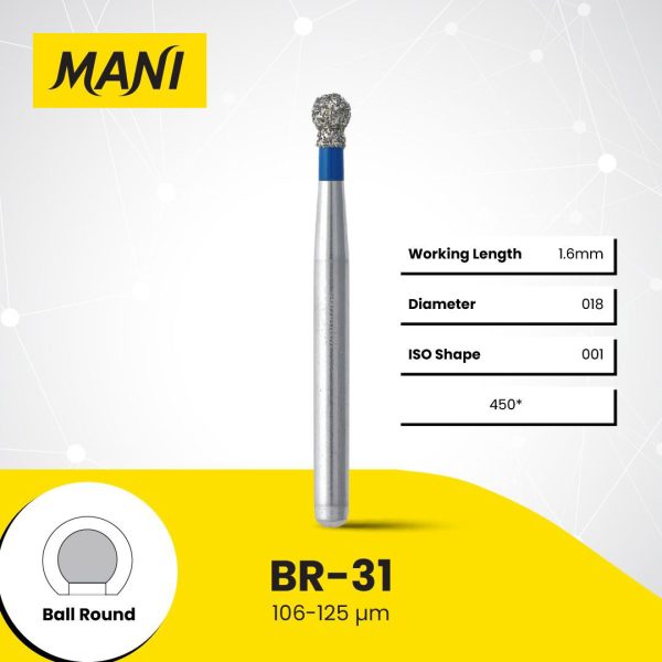 Mani Diamond Bur BR-31 Round Standard Grit Blue FG 19mm (5)