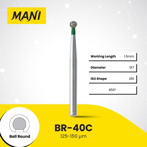 Mani Diamond Bur BR-40C Round Coarse Grit Green FG 19mm (5)