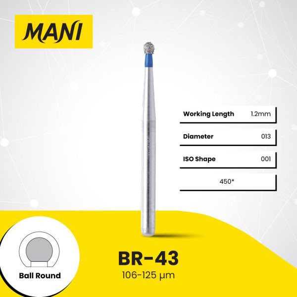 Mani Diamond Bur BR-43 Round Standard Grit Blue FG 19mm (5) Mani Diamond Bur BR-43 Round Standard Grit Blue FG 19mm (5)
