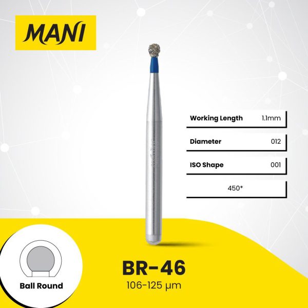 Mani Diamond Bur BR-46 Round Standard Grit Blue FG 19mm (5)