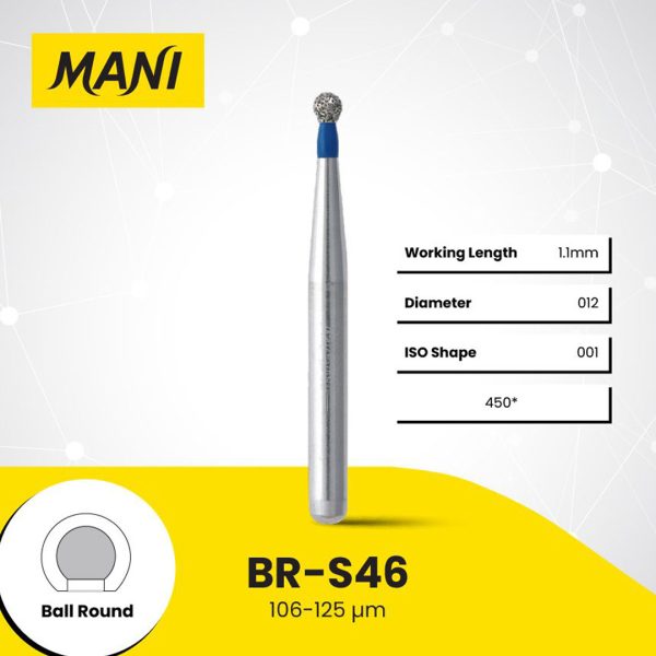 Mani Diamond Bur BR-S46 Round Standard Grit Blue FG SS Short Shank 16.5mm (5)