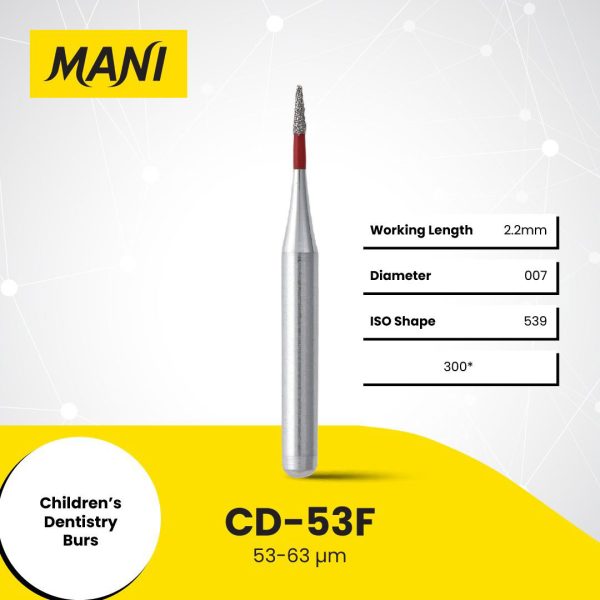 Mani Diamond Bur CD-53F Needle Fine Grit Red FG 19mm (5) Mani Diamond Bur CD-53F Needle Fine Grit Red FG 19mm (5)