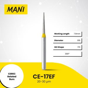 Mani Diamond Bur CE-17EF Flat End Taper Extra Fine Grit Yellow FG 19mm (5)