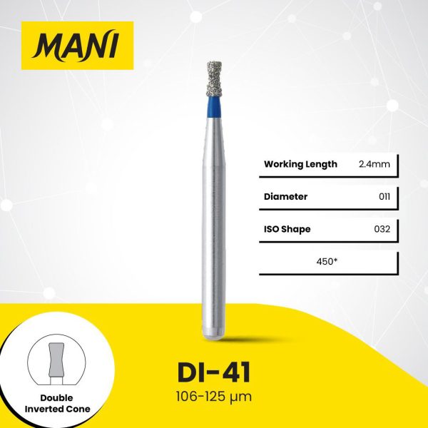 Mani Diamond Bur DI-41 Inverted Cone with Collar Standard Grit Blue FG 19mm (5)