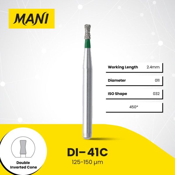 Mani Diamond Bur DI-41C Inverted Cone with Collar Coarse Grit Green FG 19mm (5) Mani Diamond Bur DI-41C Inverted Cone with Collar Coarse Grit Green FG 19mm (5)
