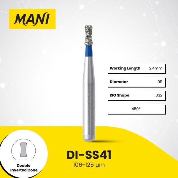 Mani Diamond Bur DI-SS41 Inverted Cone with Collar Standard Grit Blue FG SS Super Short Shank 14.5mm (5)