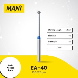 Mani Diamond Bur EA-40 Endo Access Round Standard Grit Blue FG L Long Shank 25mm (5)