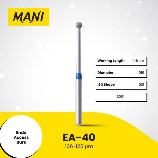 Mani Diamond Bur EA-40 Endo Access Round Standard Grit Blue FG L Long Shank 25mm (5)