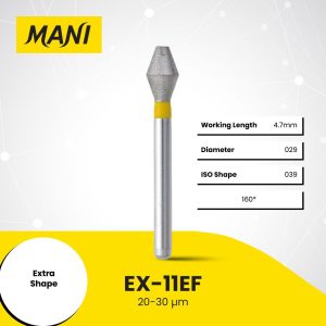Mani Diamond Bur EX-11EF Occlusal Double Cone Extra Fine Grit Yellow FG 19mm (5)